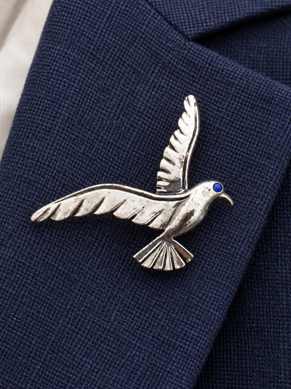 Silver Bird Lapel Pin with Blue Accent  Bird